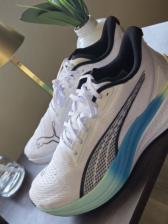 Puma White Athletic Running Shoes with Blue-Green Gradient Sole main image 7